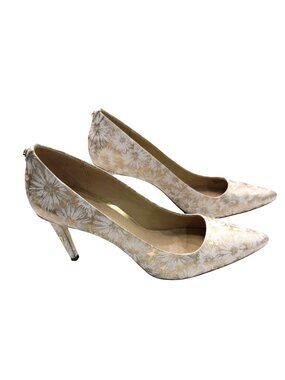 Michael Kors Women's White Gold Floral Pointed Toe Pumps Heels Size 7.5M